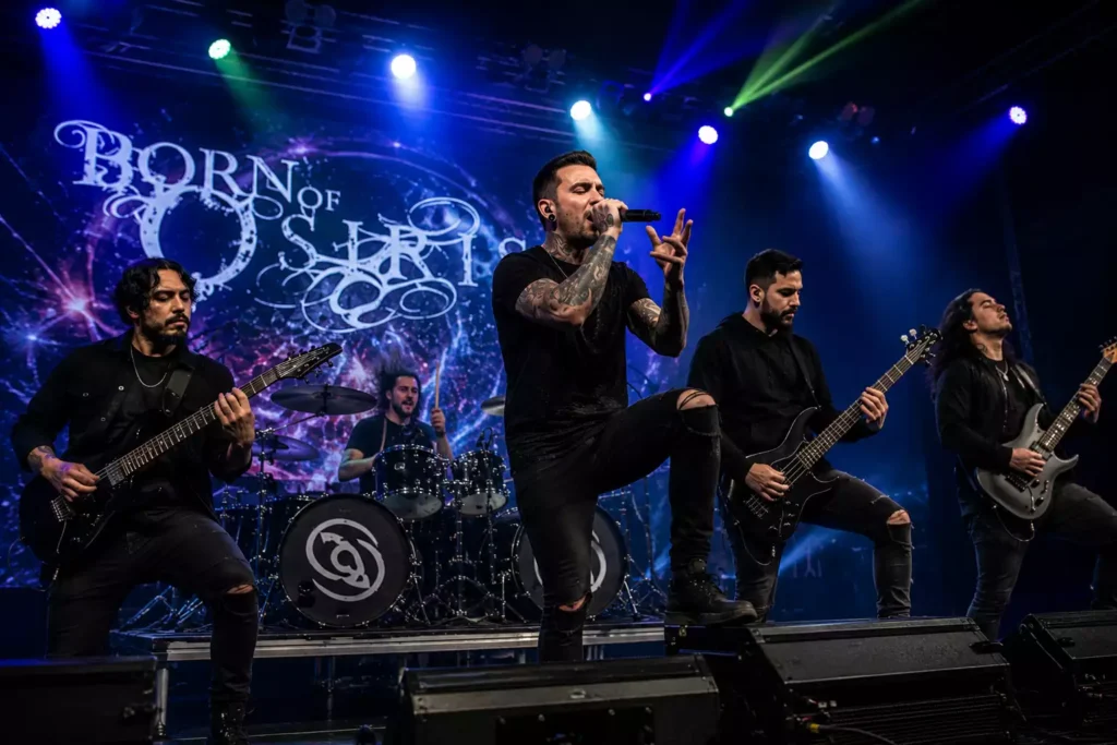 اعضای گروه Born of Osiris در حال اجرای زنده موسیقی متالکور
